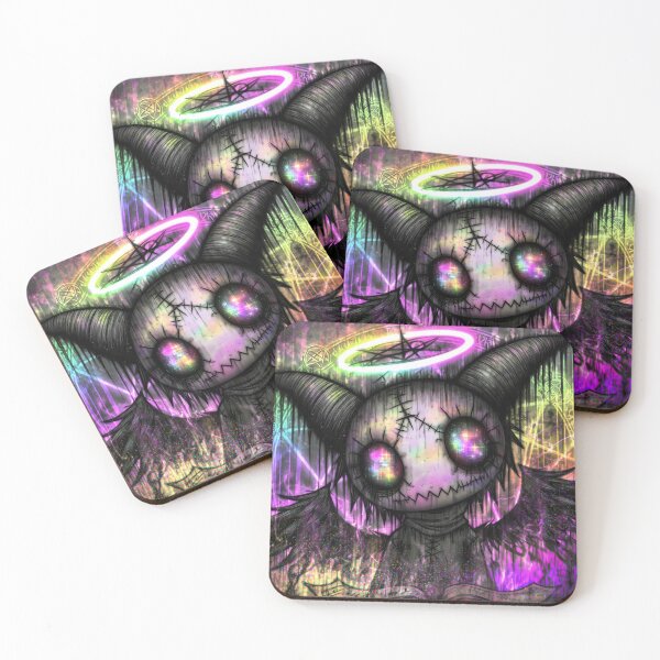 Item preview, Stitched Demon Cat with Glowing Halo Dark Witchy Neon Art designed and sold by DonaldWaltersxx.