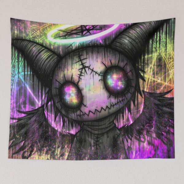 Item preview, Stitched Demon Cat with Glowing Halo Dark Witchy Neon Art designed and sold by DonaldWaltersxx.