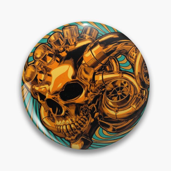 Item preview, Golden Turbo Engine Skull Engines Of Demolition Retro Art designed and sold by Brilleking.