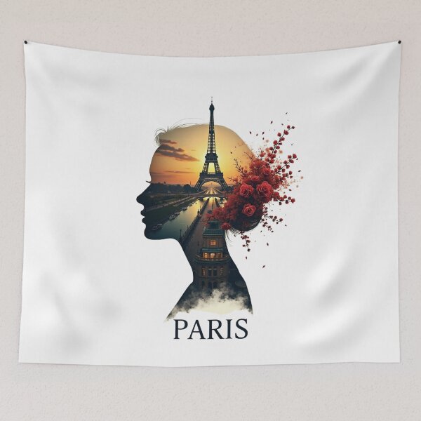 Item preview, Eiffel Tower Paris Double Exposure Woman Silhouette Art Print designed and sold by Panom Suavichien.