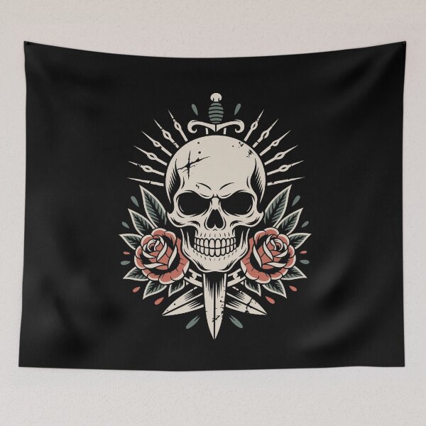 Item preview, Vintage Skull Dagger Roses Weathered Traditional Tattoo Art designed and sold by Say It With Ink.
