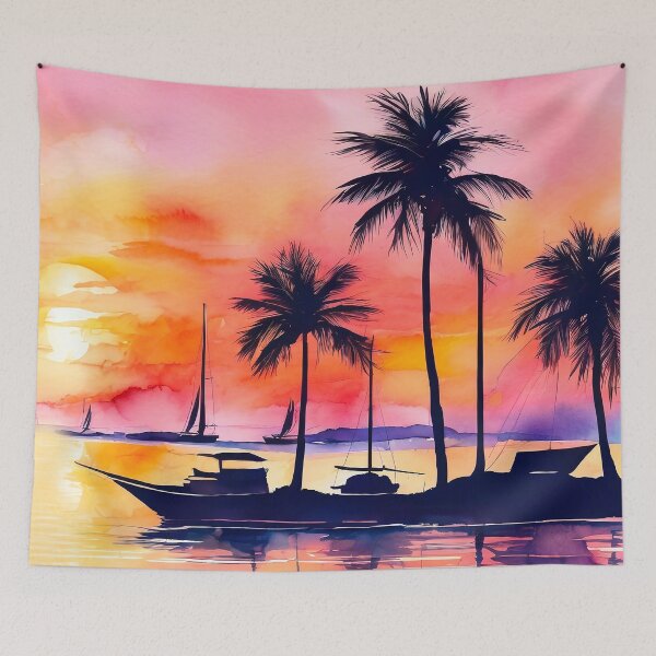 Item preview, Tropical Sunset Ocean Cove With Sailboats Digital Art  designed and sold by DEC02.