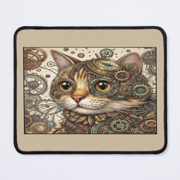 Item preview, Steampunk Mechanical Cat Clockwork Portrait designed and sold by CozyHavenStudio.