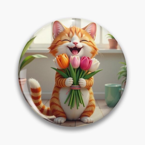 Item preview, Charming ginger cat with a bouquet of tulips. designed and sold by Art-spree.