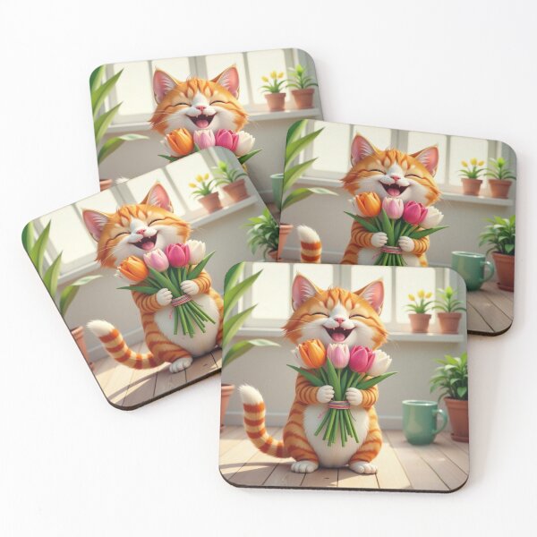 Item preview, Charming ginger cat with a bouquet of tulips. designed and sold by Art-spree.