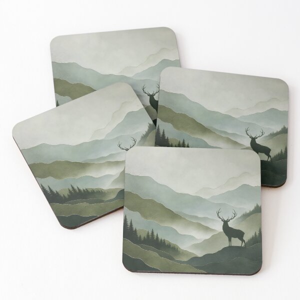 Item preview, Jade and Moss Green Misty Forest Stag designed and sold by Glitchart66.