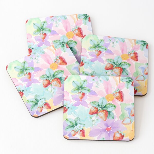 Item preview, Watercolor Strawberry and Pastel Floral Pattern designed and sold by creativerooney.