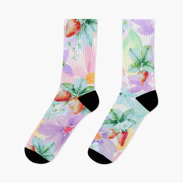 Item preview, Watercolor Strawberry and Pastel Floral Pattern designed and sold by creativerooney.
