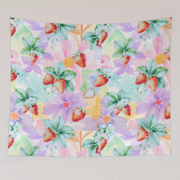 Item preview, Watercolor Strawberry and Pastel Floral Pattern designed and sold by creativerooney.