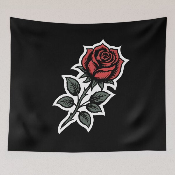 Item preview, Angled Single Red Rose Sticker Style Tattoo Art Floral designed and sold by Say It With Ink.