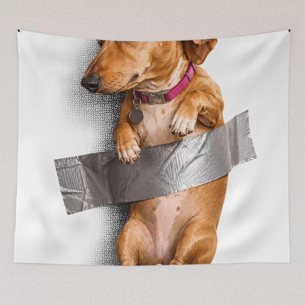 Item preview, Funny Dachshund Dog Taped To Wall Meme designed and sold by arfindo-indra.