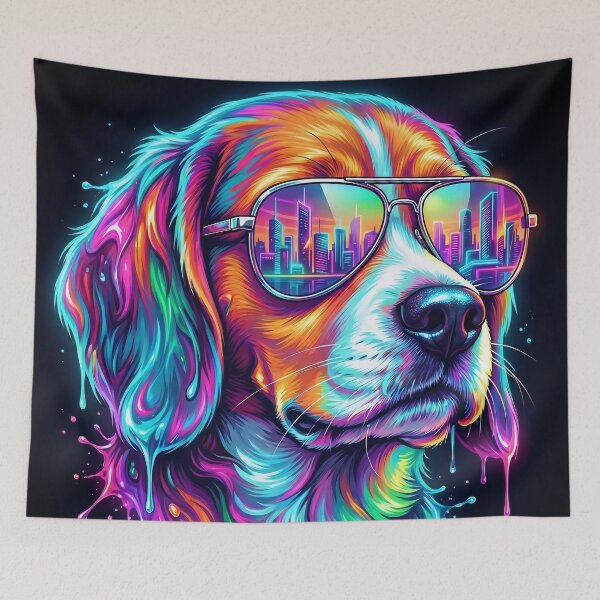 Item preview, Neon Rainbow Dog with Sunglasses designed and sold by Kavin786.