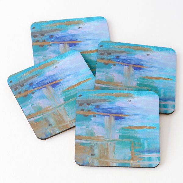 Item preview, Abstract in Blue -Modern Turquoise and Gold Coastal Inspired Abstract Painting  designed and sold by ShonaCallumArt.