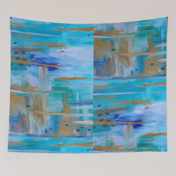 Item preview, Abstract in Blue -Modern Turquoise and Gold Coastal Inspired Abstract Painting  designed and sold by ShonaCallumArt.