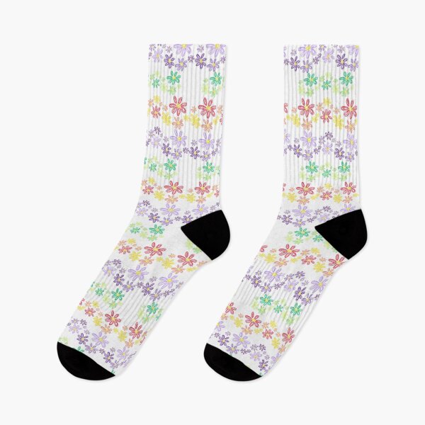Item preview, Colorful Hand-Drawn Daisy Pattern — Rainbow Floral on Black, Boho Wildflower Art designed and sold by DonnaRaine.