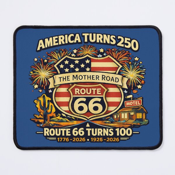 Item preview, America Turns 250 Route 66 Turns 100 Shirt – Vintage Mother Road Patriotic 2026 Design designed and sold by ParfaitPrints.