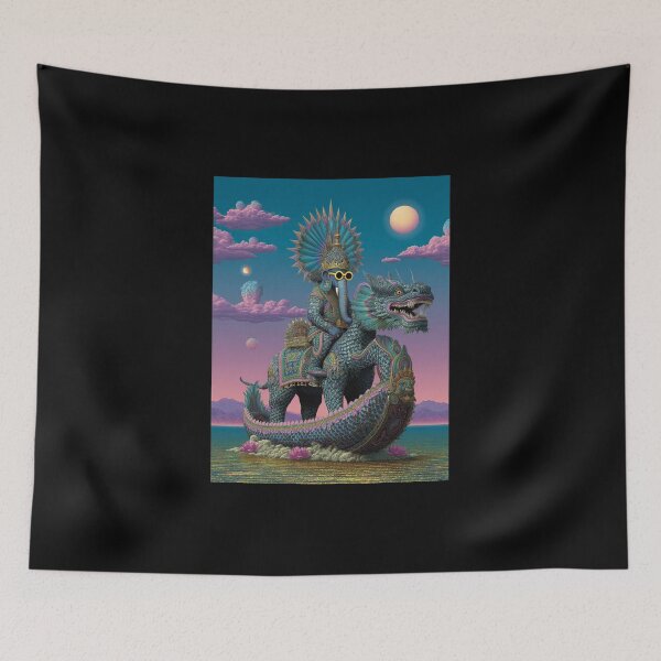Item preview, Ganesha Cosmic Guardian Riding Dragon Pop Surrealism designed and sold by PANNARUK THAILAND.