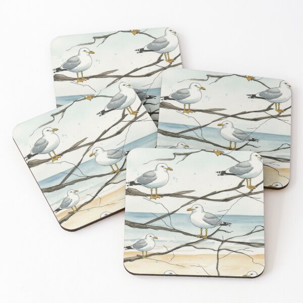 Item preview, Seagulls on the Shore – Coastal Watercolour Bird Illustration designed and sold by ArtwithKellie.