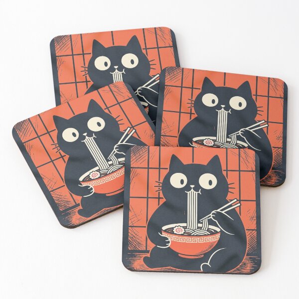 Item preview, Funny Black Cat Eating Ramen Noodles Japanese Art designed and sold by BLUESKY11a.