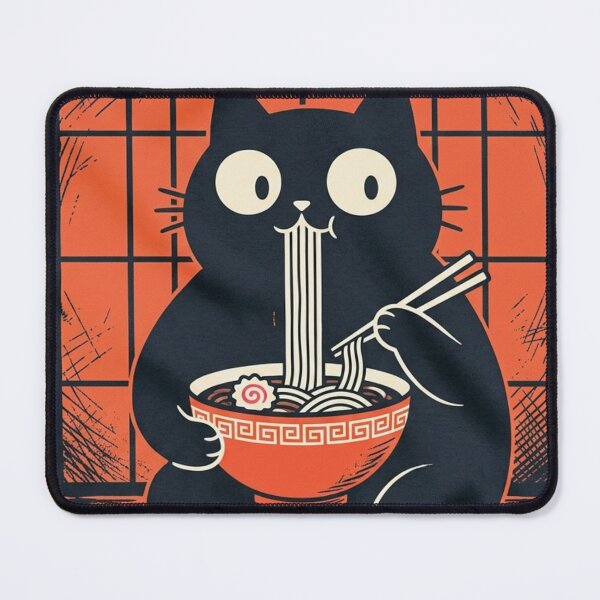 Item preview, Funny Black Cat Eating Ramen Noodles Japanese Art designed and sold by BLUESKY11a.