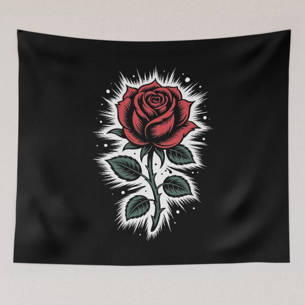 Item preview, Tattoo Style Single Rose Head Burst Background Gothic Art designed and sold by Say It With Ink.