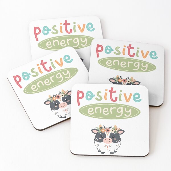 Artikelvorschau, Positive Energie, gute Laune – Zitat | Niedliche Kuh-Illustration mit positiver Energie | Kawaii-Motivationstierdesign entworfen und verkauft von JessLamunn89.