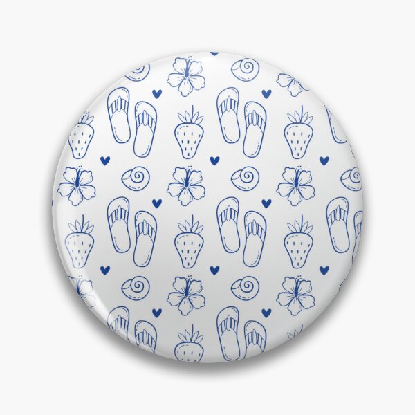 Item preview, Blue Line Art Summer Pattern — Flip Flops, Strawberries, Hibiscus & Seashells designed and sold by DonnaRaine.