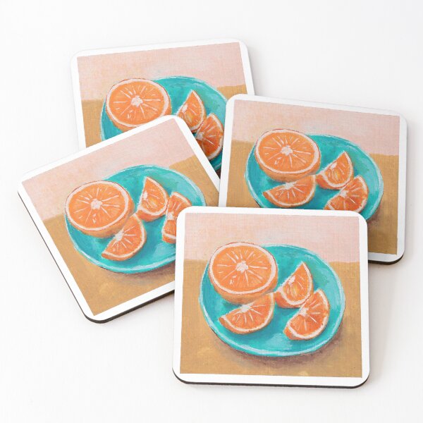Item preview, Vibrant Orange Still Life on Turquoise Plate | French Kitchen Painting  designed and sold by CARRAANN.