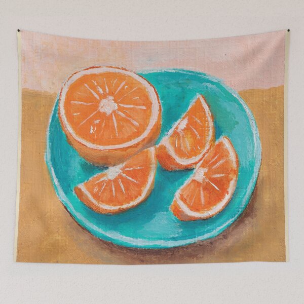 Item preview, Vibrant Orange Still Life on Turquoise Plate | French Kitchen Painting  designed and sold by CARRAANN.
