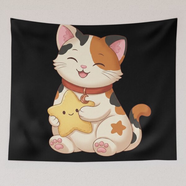 Item preview, Kawaii Calico Cat Hugging Cute Star designed and sold by CrystalMineArts.