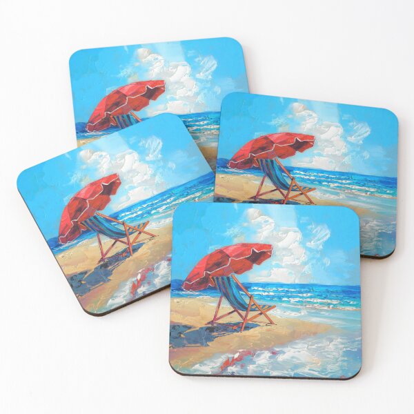 Item preview, Red Beach Umbrella by the Sea | French Coast designed and sold by CARRAANN.