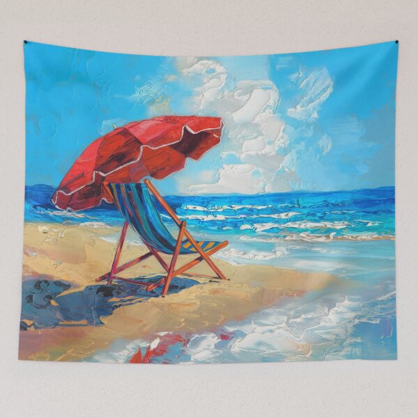 Item preview, Red Beach Umbrella by the Sea | French Coast designed and sold by CARRAANN.