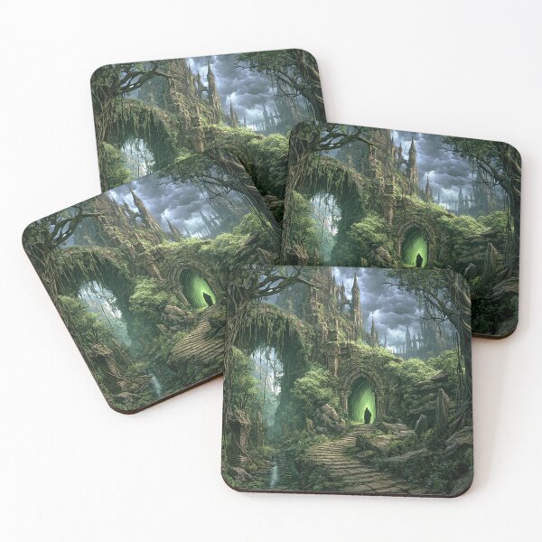 Item preview, Verdenmoor: The Forest Passage | Dark Fantasy Overgrown Ruins Art Print | Dark Fantasy Wall Art designed and sold by Opetis.