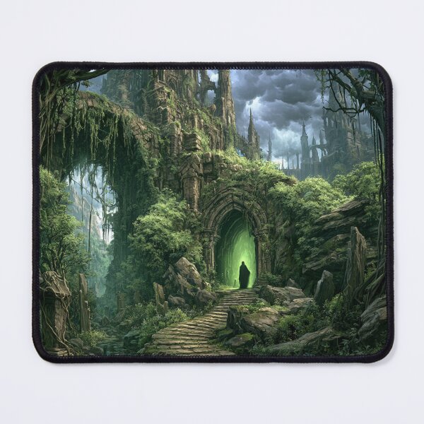 Item preview, Verdenmoor: The Forest Passage | Dark Fantasy Overgrown Ruins Art Print | Dark Fantasy Wall Art designed and sold by Opetis.