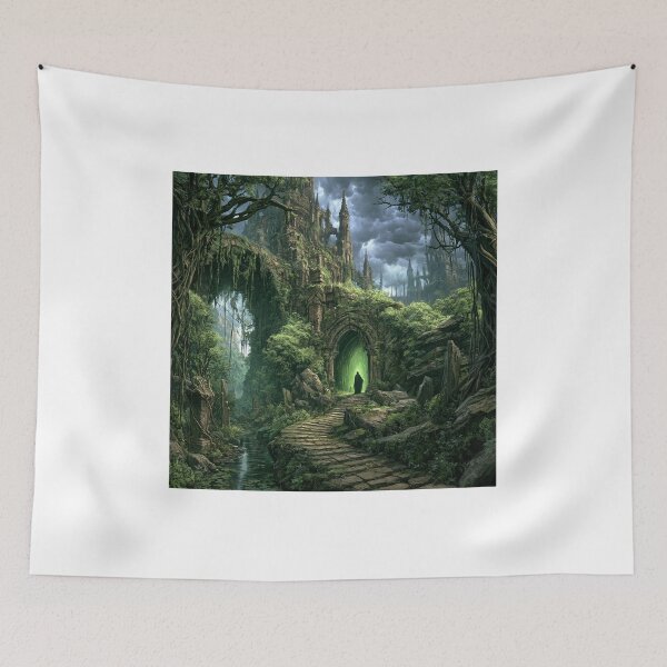 Item preview, Verdenmoor: The Forest Passage | Dark Fantasy Overgrown Ruins Art Print | Dark Fantasy Wall Art designed and sold by Opetis.