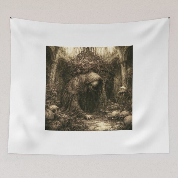 Item preview, The Pale Vigil: The Crawling Warden | Gothic Cathedral Horror Art Print | Dark Fantasy Wall Art designed and sold by Opetis.