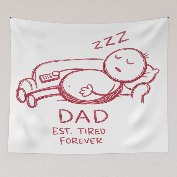 Item preview, Funny DAD EST. TIRED FOREVER Sleeping on Couch Doodle -Red Edition designed and sold by Arbacus.