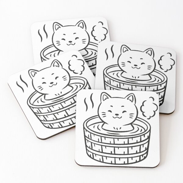 Item preview, Cute Cat Relaxing in a Traditional Japanese Onsen designed and sold by Milovidova.