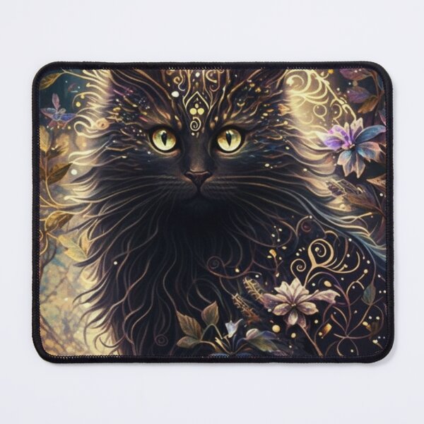 Item preview, Mystical Black Cat Gothic Gold Ornament Fantasy Forest Art designed and sold by brkydesign.