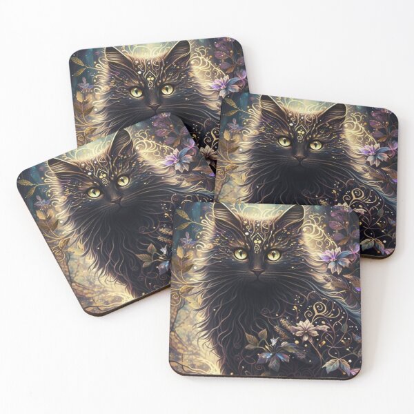Item preview, Mystical Black Cat Gothic Gold Ornament Fantasy Forest Art designed and sold by brkydesign.