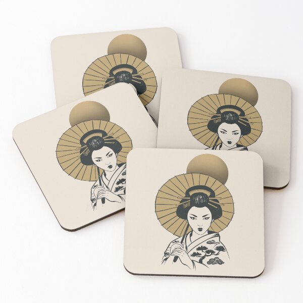 Item preview, Japanese Geisha Under Golden Moon | Black and Gold Oriental Art Design designed and sold by MonNoir.