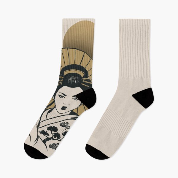 Item preview, Japanese Geisha Under Golden Moon | Black and Gold Oriental Art Design designed and sold by MonNoir.