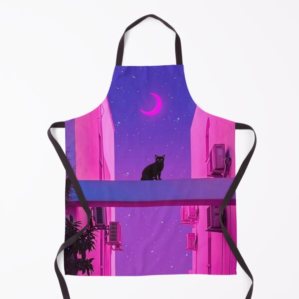 Item preview, Aesthetic Vaporwave Black Cat Neon Pink Lofi Night Art designed and sold by brkydesign.