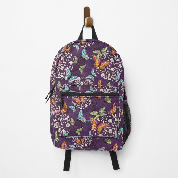 Item preview, Colorful butterflies flying on purple background designed and sold by NadiaChevrel.