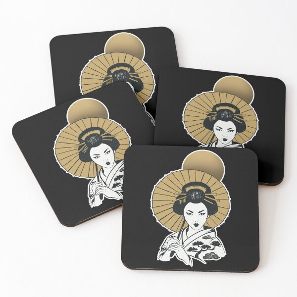 Item preview, Japanese Geisha Under Golden Moon | Black Gold Japanese Aesthetic Art designed and sold by MonNoir.