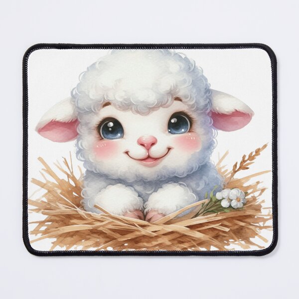 Item preview, Cute Baby Lamb in Hay Nest Whimsical Illustration designed and sold by LunaPixelStudio.