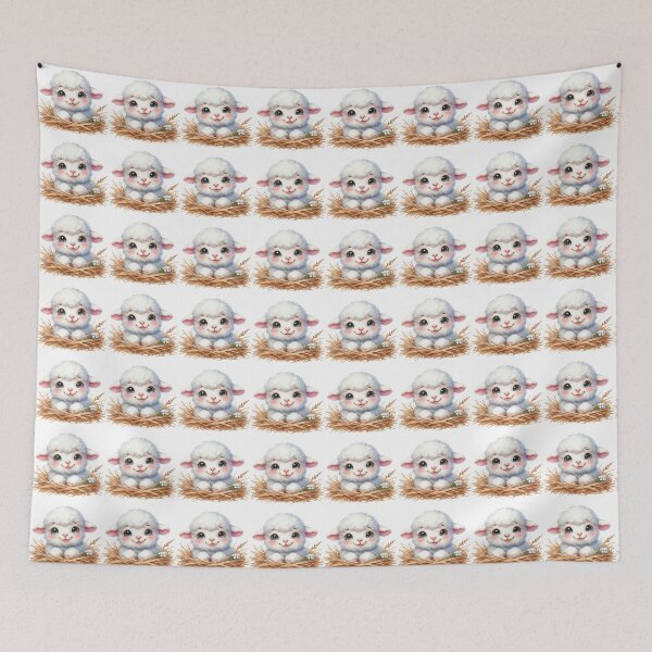Item preview, Cute Baby Lamb in Hay Nest Whimsical Illustration designed and sold by LunaPixelStudio.