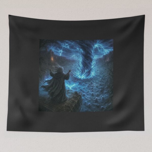 Item preview, The Ulmreach: The First Calling | Dark Fantasy Warlock Blue Vortex Art Print | Dark Fantasy Wall Art designed and sold by Opetis.