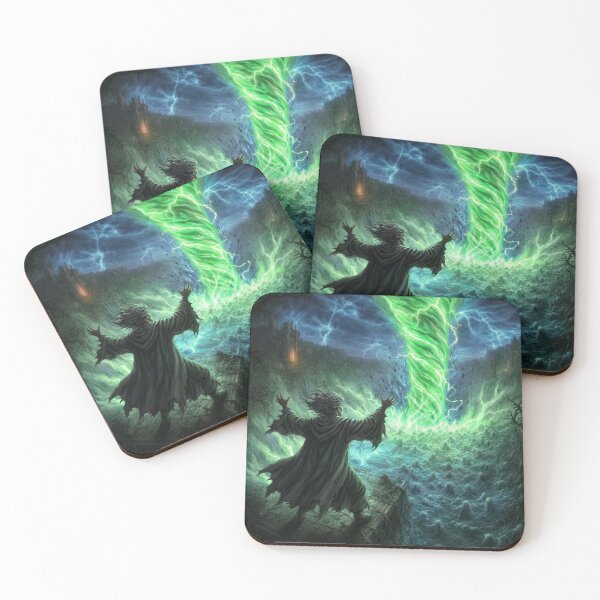 Item preview, The Ulmreach: The Tide Answers | Dark Fantasy Warlock Green Vortex Art Print | Dark Fantasy Wall Art designed and sold by Opetis.