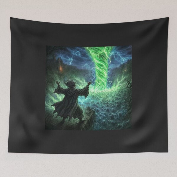 Item preview, The Ulmreach: The Tide Answers | Dark Fantasy Warlock Green Vortex Art Print | Dark Fantasy Wall Art designed and sold by Opetis.